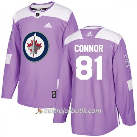 Män Ishockey Winnipeg Jets Tröja Kyle Connor 81 Adidas 2017-2018 Lila Fights Cancer Practice Authentic
